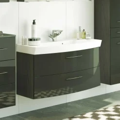 Wohnen Waschtisch|Waschbeckenunterschränke*Hochglanz Waschplatz in Dunkelgrau mit Schubladen Mladen inkl. Becken