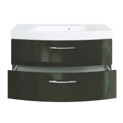 Wohnen Waschtisch|Waschbeckenunterschränke*Hochglanz Waschplatz in Dunkelgrau mit Schubladen Mladen inkl. Becken