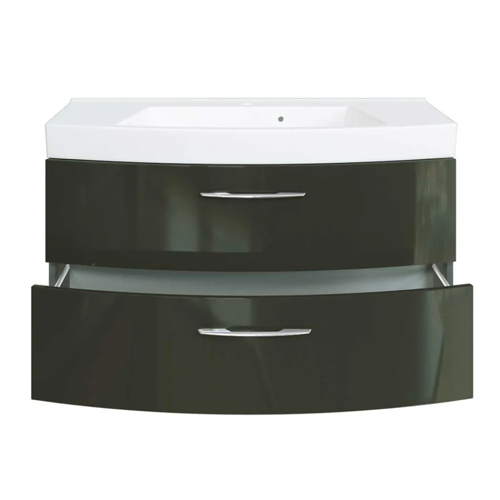 Wohnen Waschtisch|Waschbeckenunterschränke*Hochglanz Waschplatz in Dunkelgrau mit Schubladen Mladen inkl. Becken