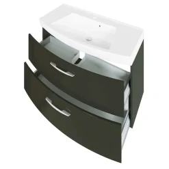 Wohnen Waschtisch|Waschbeckenunterschränke*Hochglanz Waschplatz in Dunkelgrau mit Schubladen Mladen inkl. Becken