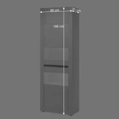 Wohnen Hochglanz Wohnkombination in Weiß Mextra mit Beton Dekor & Glas (vierteilig)