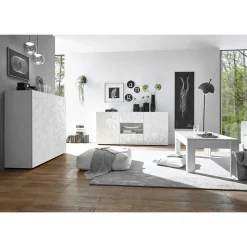 Wohnen Wohnzimmer Komplett*Hochglanz Wohnmöbel in Weiß - Vovasoma (dreiteilig)