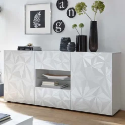 Wohnen Wohnzimmer Komplett*Hochglanz Wohnmöbel in Weiß - Vovasoma (dreiteilig)