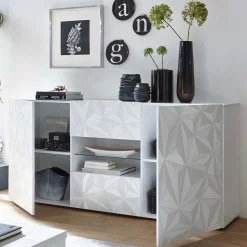 Wohnen Wohnzimmer Komplett*Hochglanz Wohnmöbel in Weiß - Vovasoma (dreiteilig)