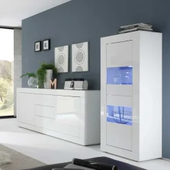 Wohnen Wohnwände|Wohnwand*Hochglanz Wohnzimmermöbel in Weiß - Sogno (zweiteilig)