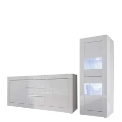 Wohnen Wohnwände|Wohnwand*Hochglanz Wohnzimmermöbel in Weiß - Sogno (zweiteilig)