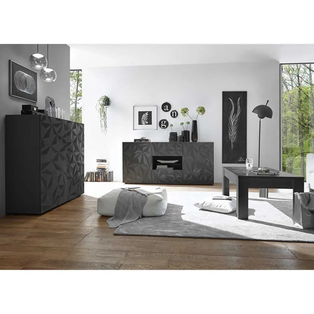 Wohnen Hochglanz Wohnzimmermöbel in Grau - Kuriasna (dreiteilig)