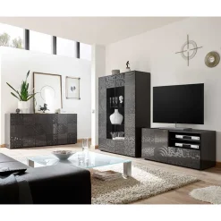 Wohnen Wohnzimmerschränke*Hochglanz Wohnzimmermöbel in Anthrazit - Ipatal (dreiteilig)