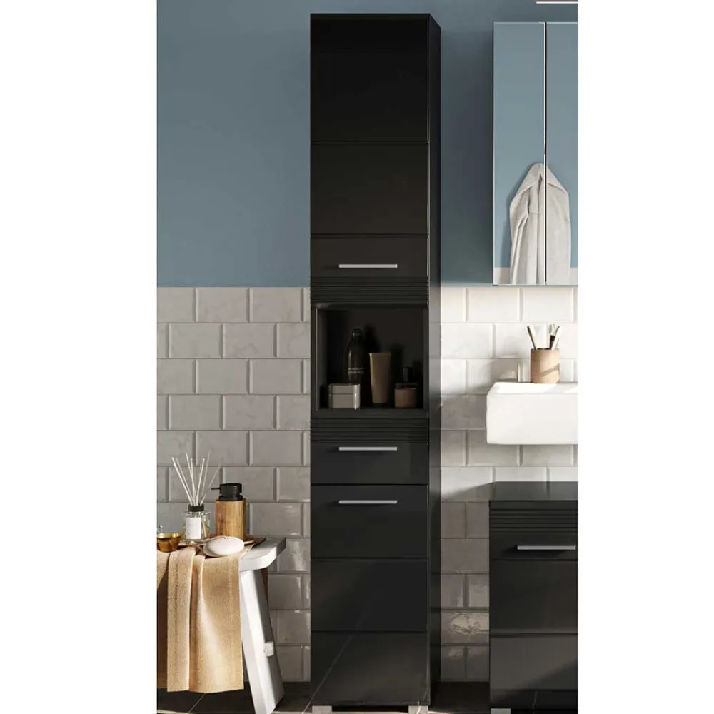 Wohnen Hochglänzender Bad Hochschrank in Schwarz - Culina