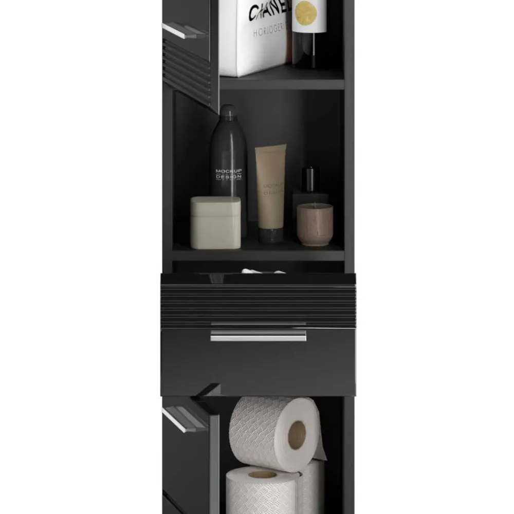 Wohnen Hochglänzender Bad Hochschrank in Schwarz - Culina