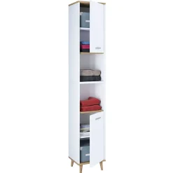 Wohnen Hochschrank fürs Badezimmer in Weiß & Honig Wildeiche - Luzern