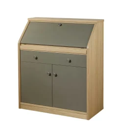 Wohnen Hochwertiger Schreibschrank in Beigegrau & Eiche - Liaria