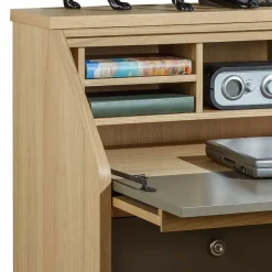 Wohnen Hochwertiger Schreibschrank in Beigegrau & Eiche - Liaria