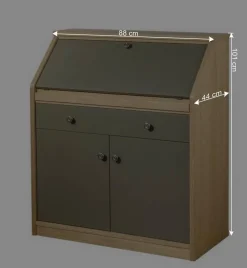 Wohnen Hochwertiger Schreibschrank in Beigegrau & Eiche - Liaria