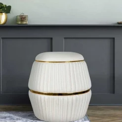 Wohnen Hocker in Cremeweiß mit Gold - Josue