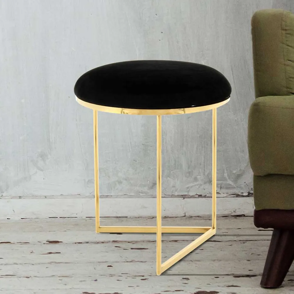 Wohnen Barhocker|Hocker*Hocker in Schwarz Samt & Gold Edelstahl - Hulius