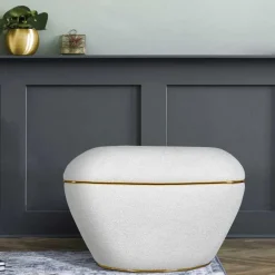 Wohnen Hocker in Weiß Webplüsch mit Gold - Tandrea