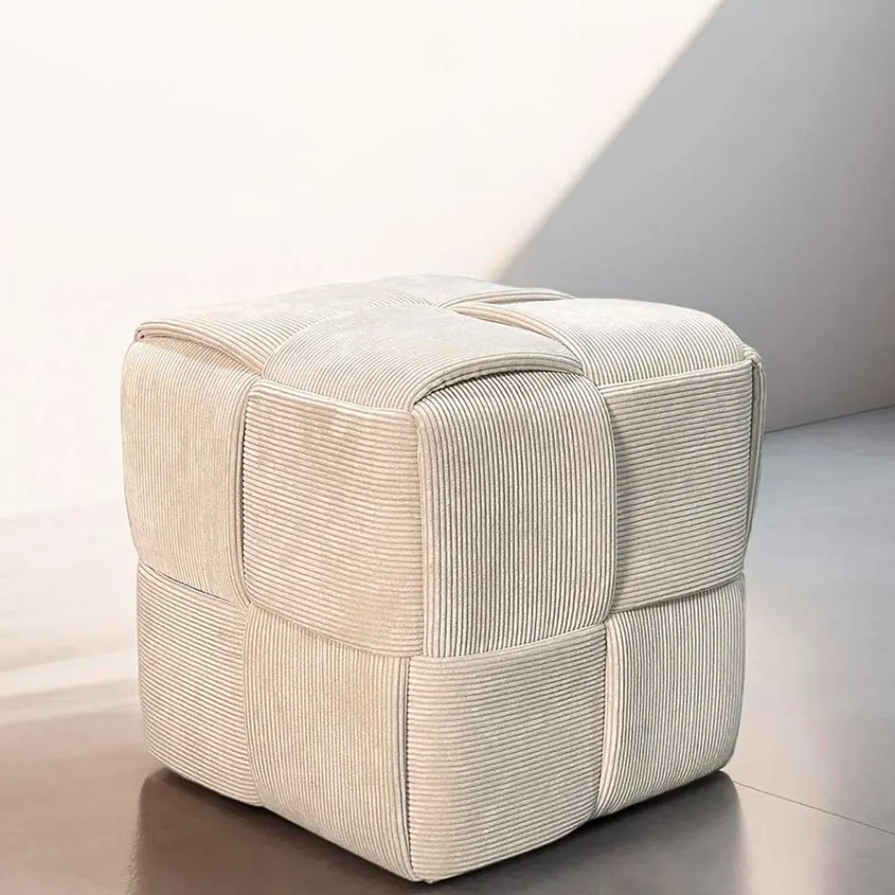 Wohnen Hocker Pouf in Beige Cordbezug - Salvita III