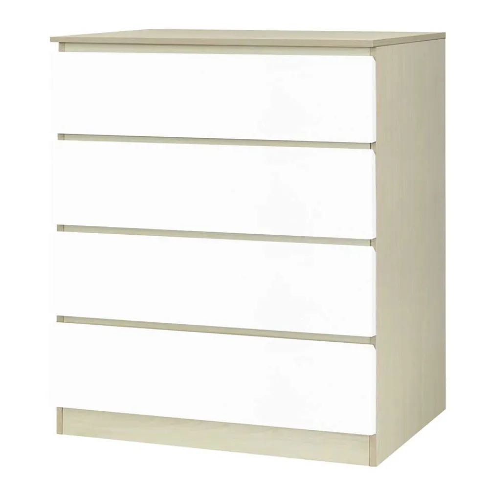 Wohnen Skandinavische Möbel|Sideboards & Kommoden*Hohe Kommode in Weiß Hochglanz & Natur - Finnca