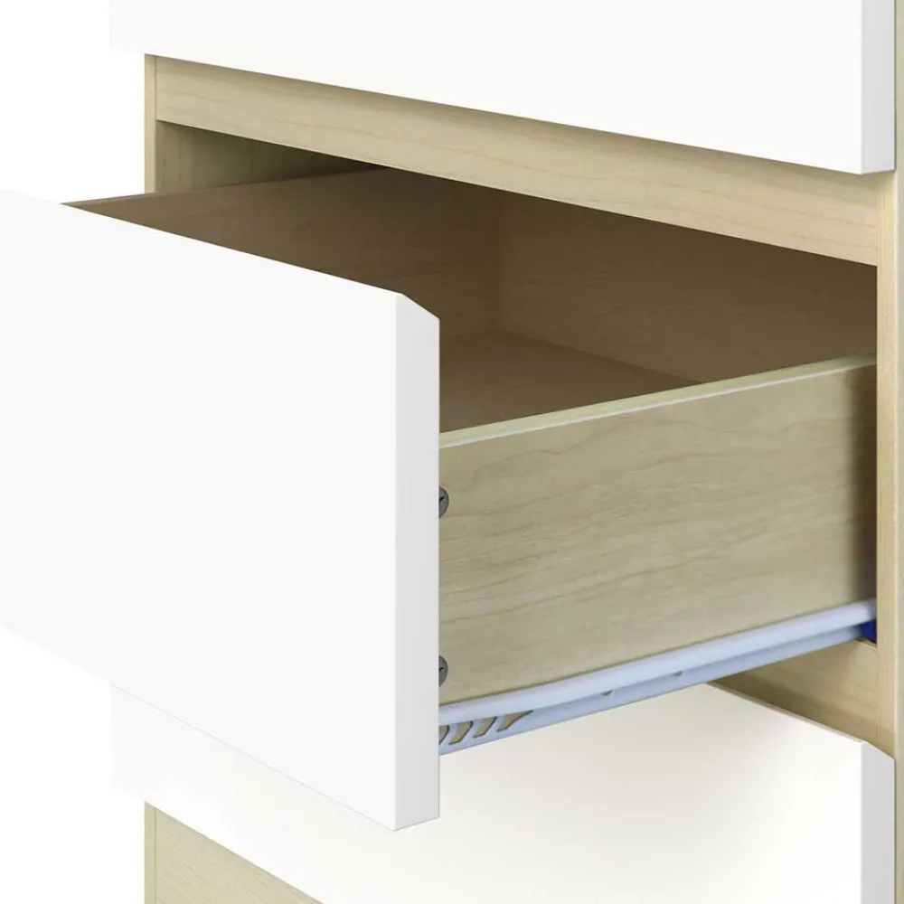 Wohnen Skandinavische Möbel|Sideboards & Kommoden*Hohe Kommode in Weiß Hochglanz & Natur - Finnca