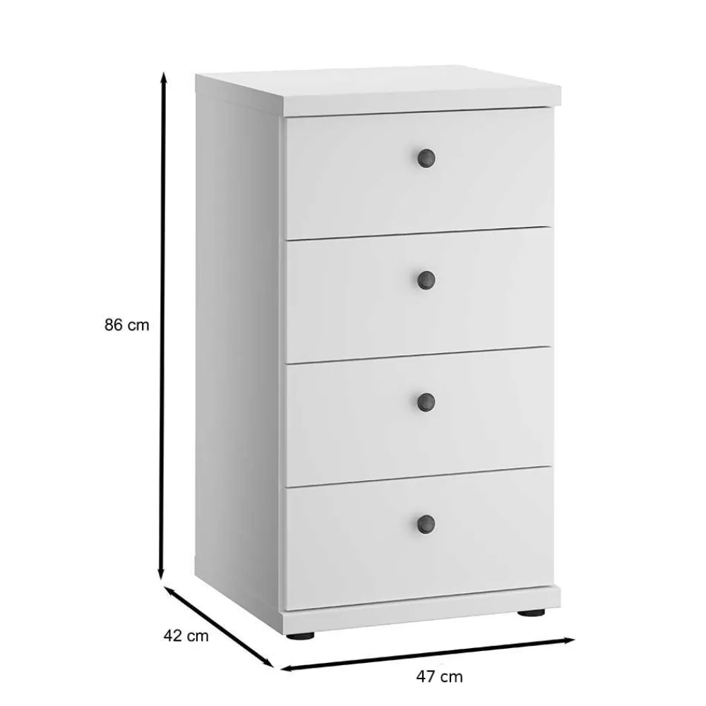 Wohnen Weiße Möbel|Landhausmöbel*Hohe Kommode mit vier Schubladen - Flinn