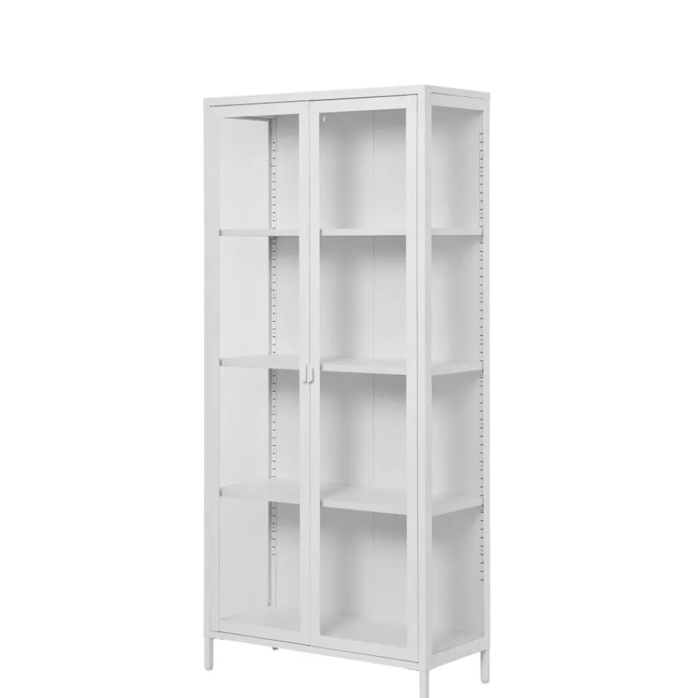 Wohnen Vitrinen|Wohnzimmer-Vitrinen*Hohe Vitrine aus Stahl in Weiß - Sancrez