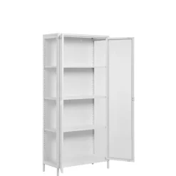 Wohnen Vitrinen|Wohnzimmer-Vitrinen*Hohe Vitrine aus Stahl in Weiß - Sancrez