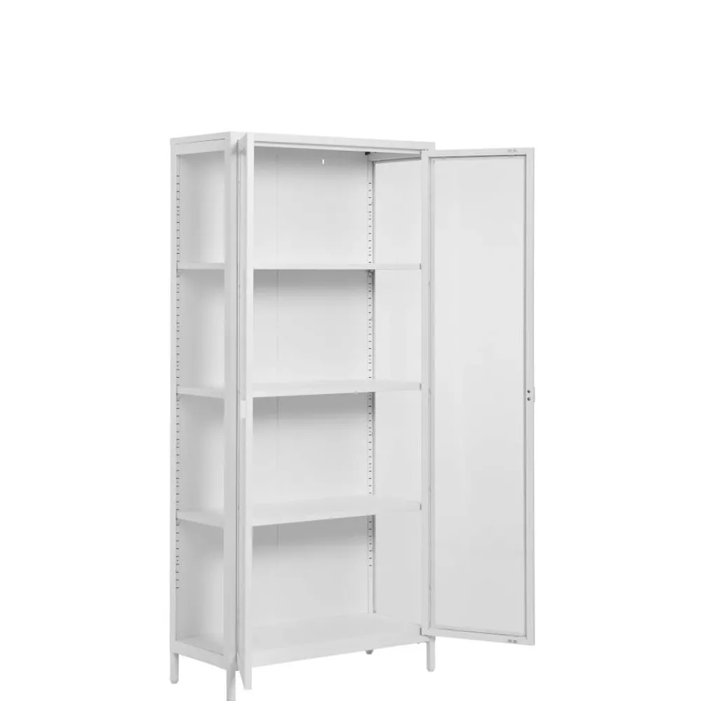 Wohnen Vitrinen|Wohnzimmer-Vitrinen*Hohe Vitrine aus Stahl in Weiß - Sancrez