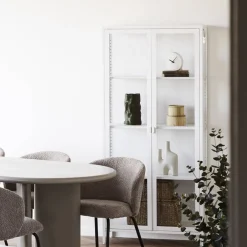 Wohnen Vitrinen|Wohnzimmer-Vitrinen*Hohe Vitrine aus Stahl in Weiß - Sancrez