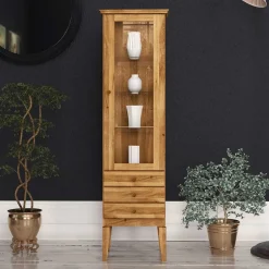 Wohnen Massivholzmöbel|Schränke*Hohe Vitrine Masdamos aus Wildeiche Massivholz