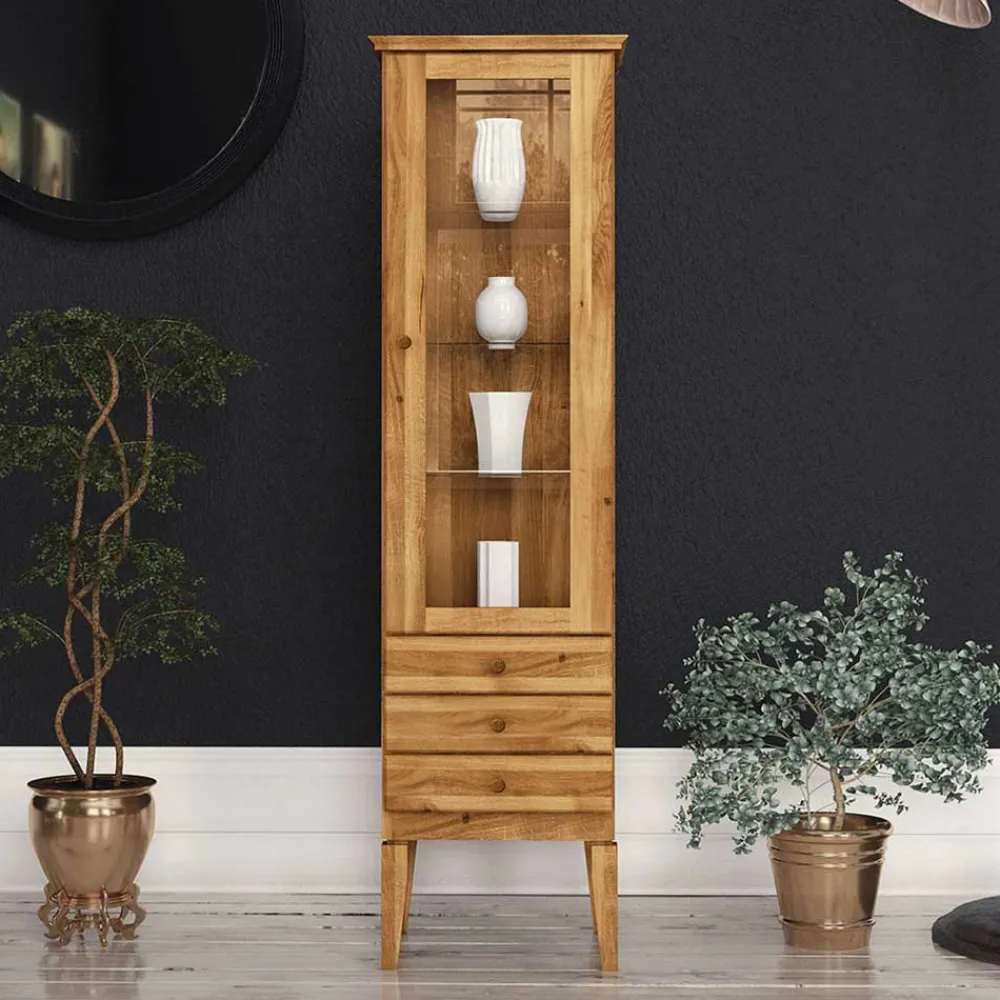 Wohnen Massivholzmöbel|Schränke*Hohe Vitrine Masdamos aus Wildeiche Massivholz