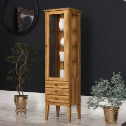 Wohnen Massivholzmöbel|Schränke*Hohe Vitrine Masdamos aus Wildeiche Massivholz