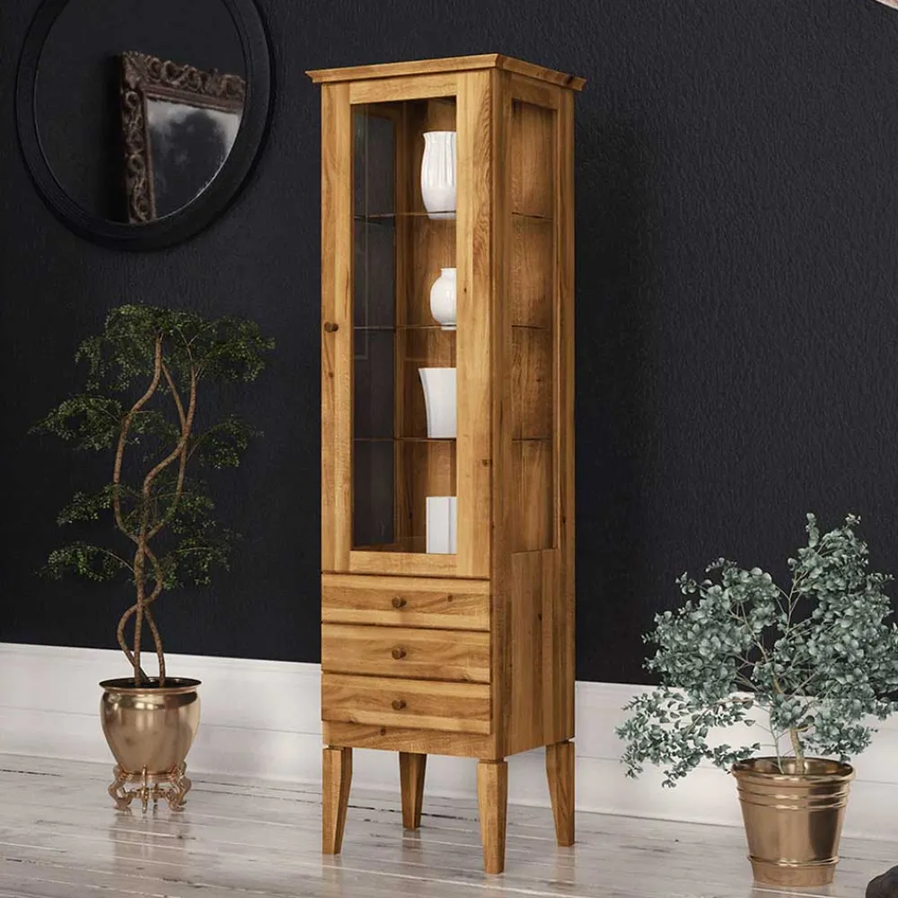 Wohnen Massivholzmöbel|Schränke*Hohe Vitrine Masdamos aus Wildeiche Massivholz