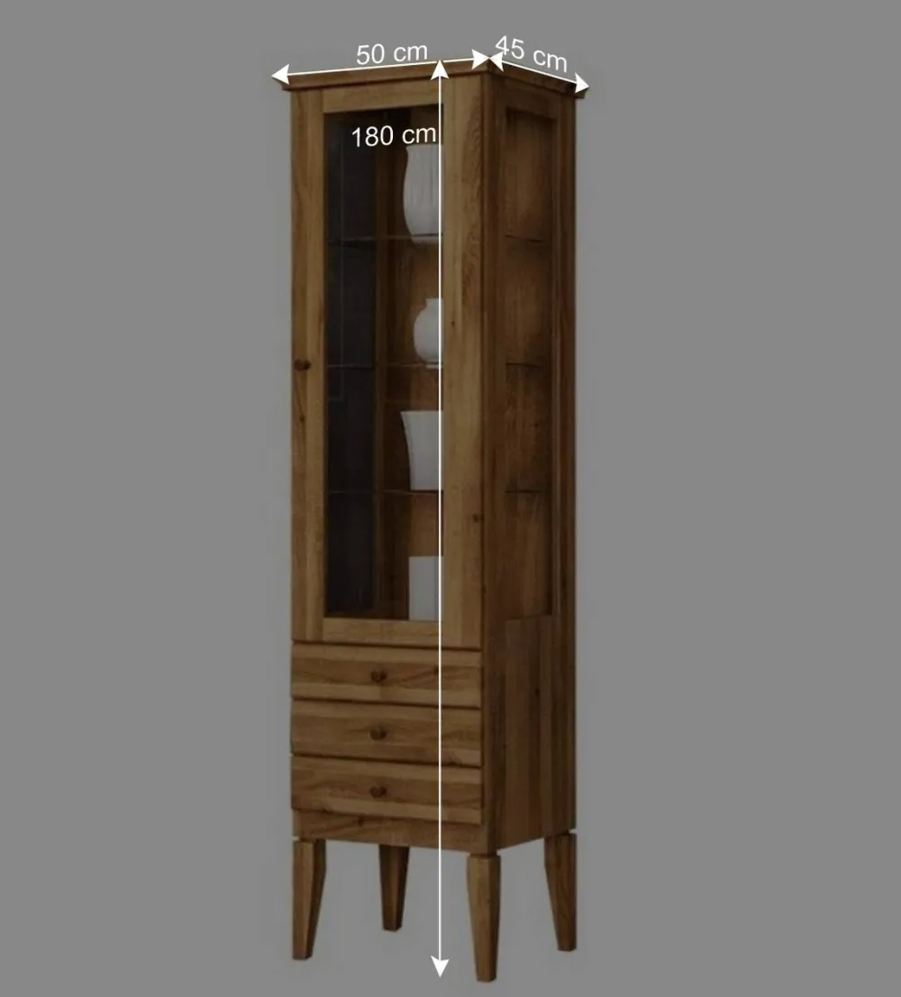 Wohnen Massivholzmöbel|Schränke*Hohe Vitrine Masdamos aus Wildeiche Massivholz