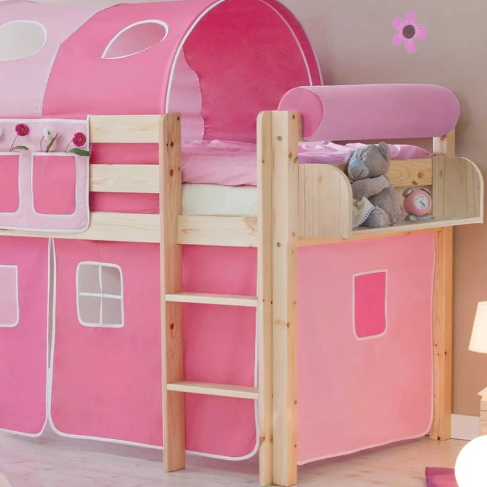 Kinder Wohnen Hohes Spielbett in Natur & Rosa & Pink - Liza