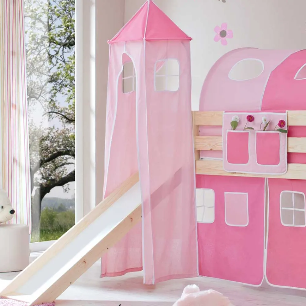 Kinder Wohnen Hohes Spielbett in Natur & Rosa & Pink - Liza
