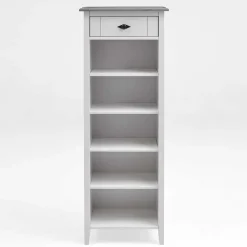 Wohnen Massivholzmöbel|Skandinavische Möbel*Holz Badregal mit Schublade in Weiß & Grau - Mirandesca