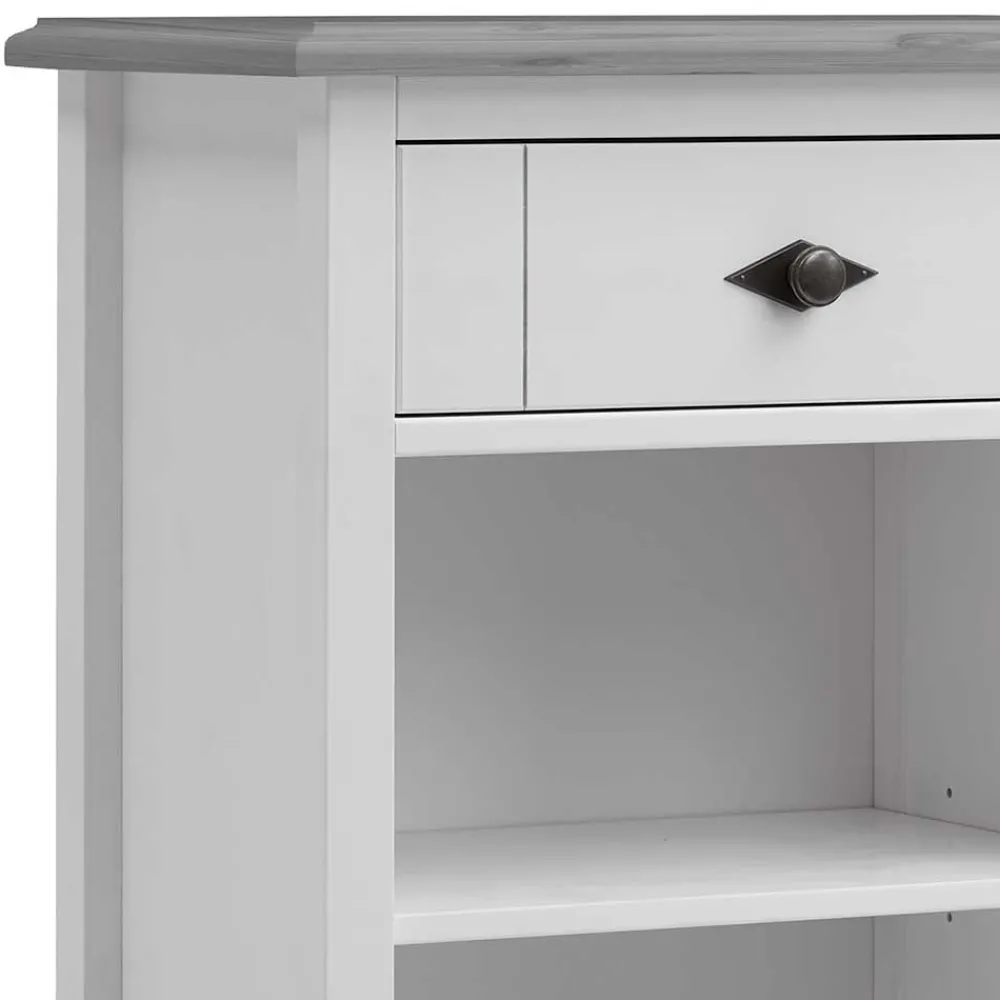 Wohnen Massivholzmöbel|Skandinavische Möbel*Holz Badregal mit Schublade in Weiß & Grau - Mirandesca