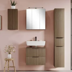 Wohnen Glasmöbel*Holz Look Badezimmermöbel Set - Ucaida (vierteilig)