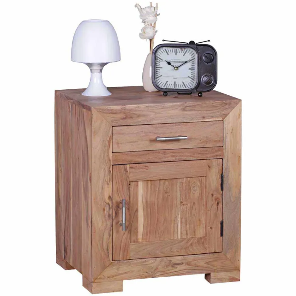 Wohnen Nachttische*Holz Nachtschränkchen Vislan mit Schublade und Schrankfach