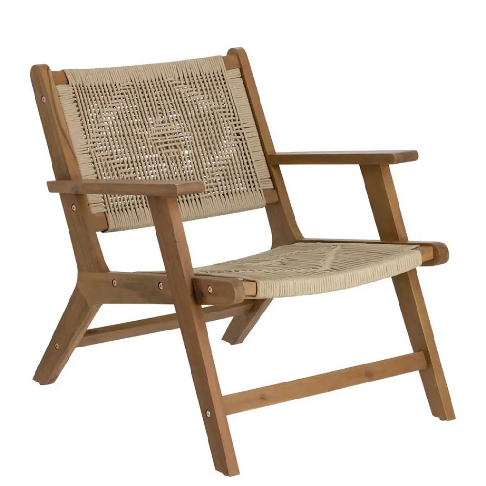 Wohnen Holz Sessel mit Kordel Geflecht in Beige - Rave
