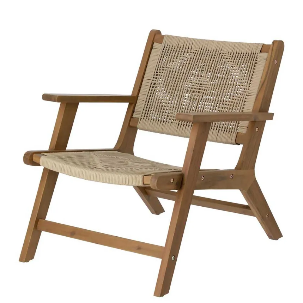 Wohnen Holz Sessel mit Kordel Geflecht in Beige - Rave
