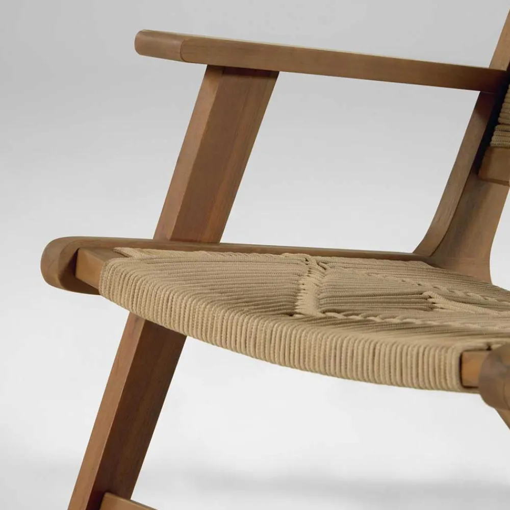 Wohnen Holz Sessel mit Kordel Geflecht in Beige - Rave