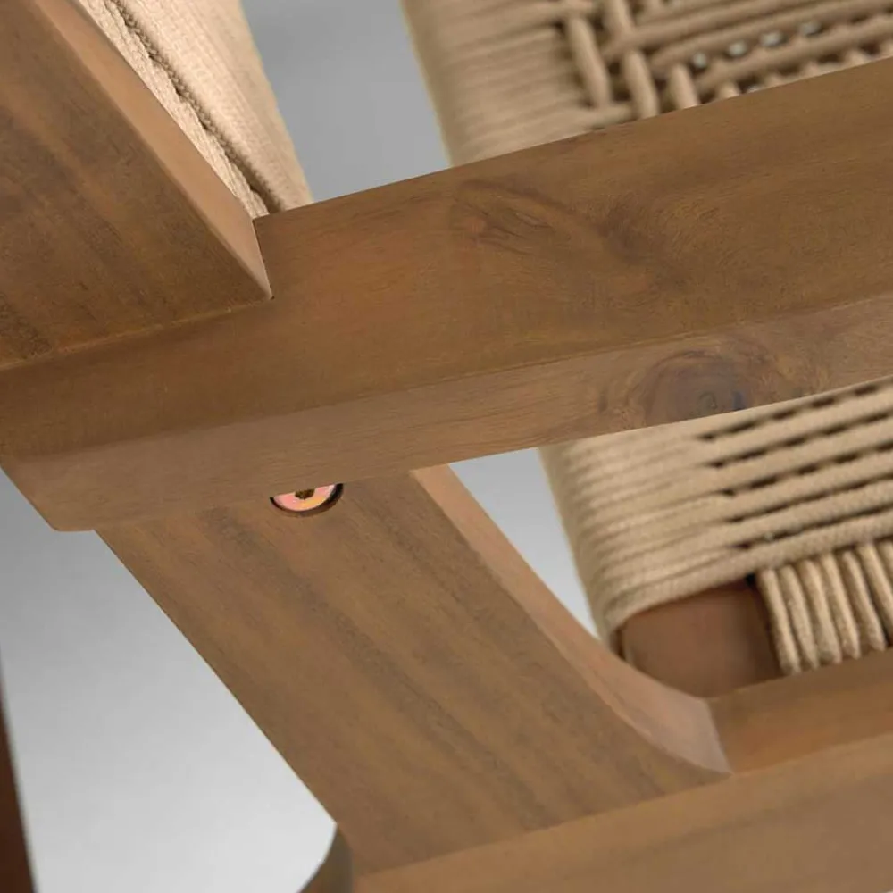 Wohnen Holz Sessel mit Kordel Geflecht in Beige - Rave