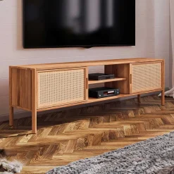Wohnen Holz TV Board mit Wiener Geflecht Türen - Indrya