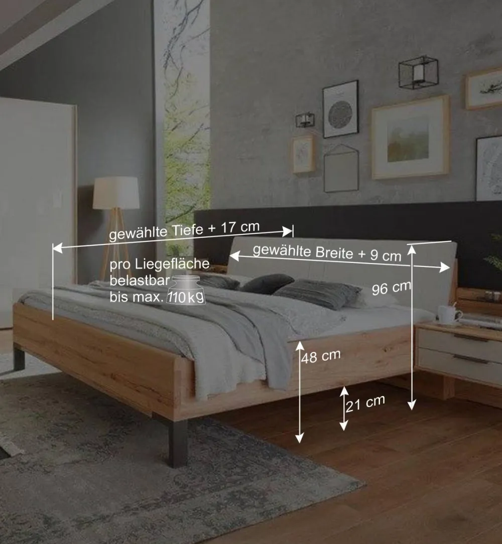 Wohnen Graue Möbel|Betten*Holzbett & Nachtkommoden - Krofun (dreiteilig)