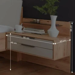 Wohnen Graue Möbel|Betten*Holzbett & Nachtkommoden - Krofun (dreiteilig)