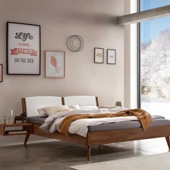 Wohnen Holzbett in Nussbaum Braun mit Weiß - Bacaro