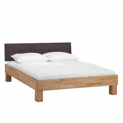 Wohnen Naturholzmöbel|Braune Möbel*Holzbett massiv Wins mit Polster-Kopfteil Kunstleder Dunkelbraun