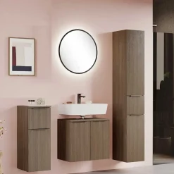 Wohnen Glasmöbel|Badezimmer Komplett*Holzdekor Badeinrichtung in Eiche Dunkel - Ucaida (vierteilig)